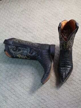 Jar Boot Men's Size 8.5 Black Croc Leather Embroidered Pointed Toe Western Boots